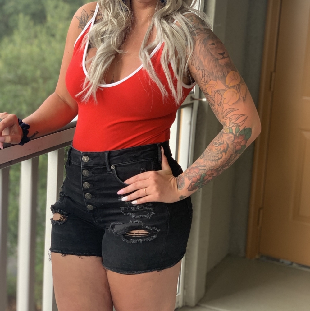 Red and white bodysuit